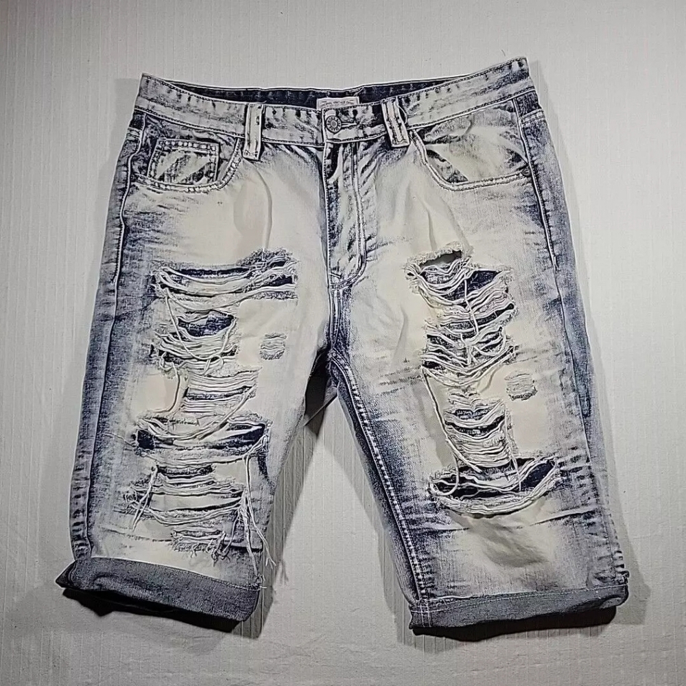 Smoke Rise Denim Co Mens Acid Washed Distressed Shorts Size 38